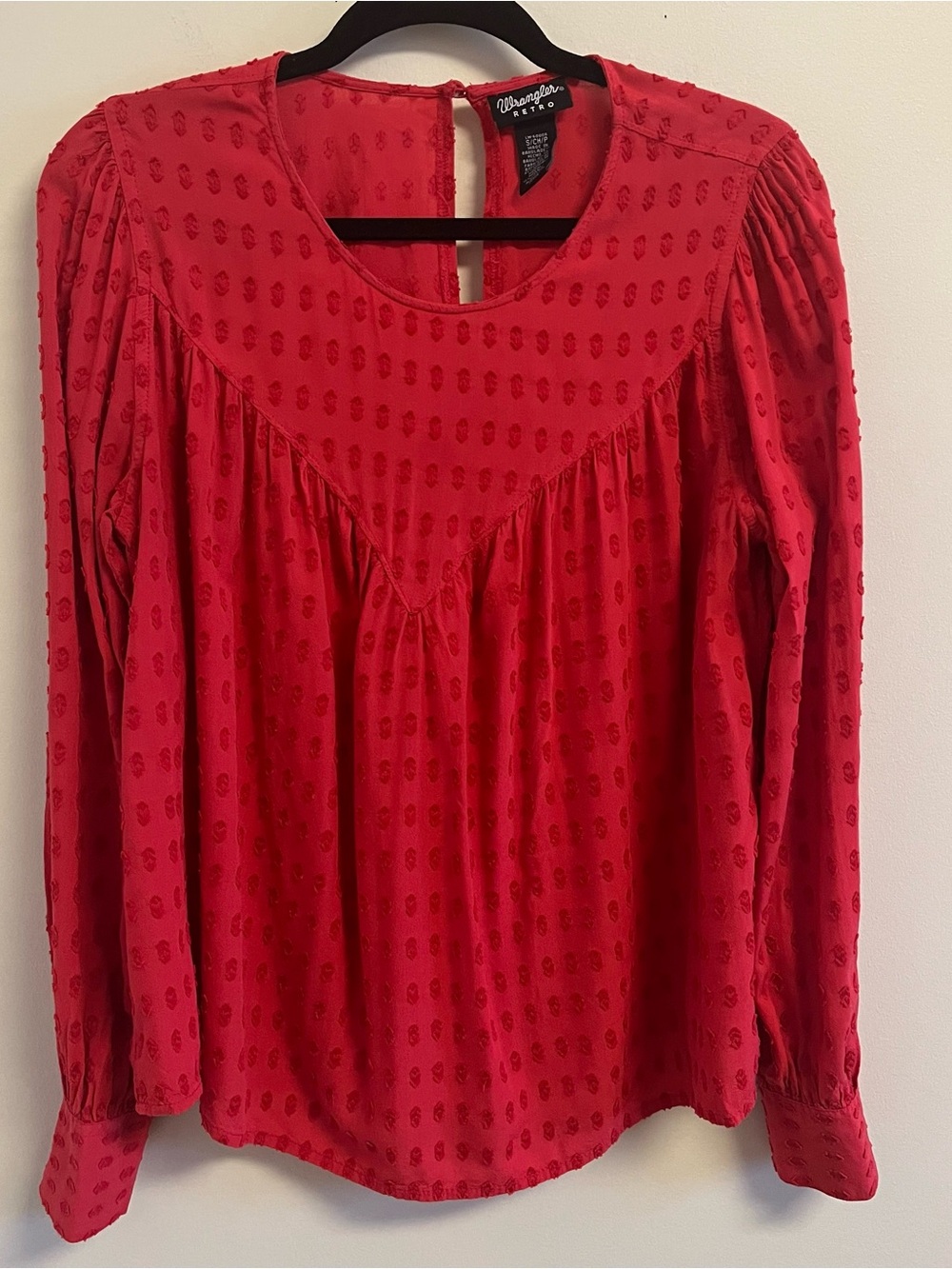 Peasant Western Rodeo Womens Red Textured Boho Pearl Snaps Top Small